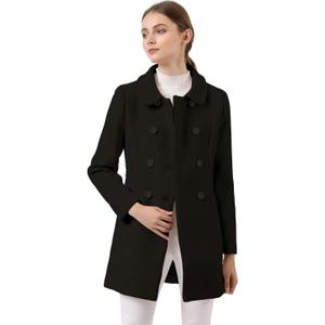 Allegra K Women's Peter Pan Collar Double Breasted Winter Long Trench Pea Coat (Medium)