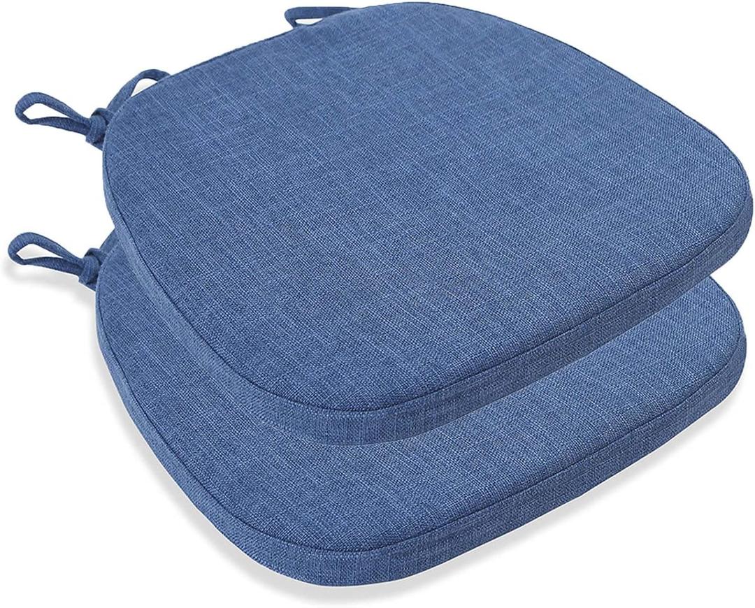 U-Shaped Chair Cushions for Dining Chairs Kitchen Chair Pad with Ties Set of 1/4/6, Thicken Slip Seat Cushions for Kitchen, Patio Garden, Dining Room Washable Cover(Size:2 Pieces,Color:Navy Blue)