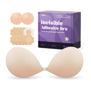 Invisible Strapless Sticky Bra Push up for Women, Ultra Adhesive Bra for Backless Dress, Cleavage Bra Lift Novelty Bras (A Cup, Light Beige)