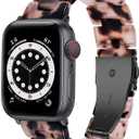 Compatible with Apple Watch Band 38mm 40mm 41mm 42mm 44mm 45mm Ultra 49mm for iWatch SE Lightweight Resin Wristband Bracelet Strap Series 9 8 7 6 5 4 3 2 1 Mens Womens (Black Agate)