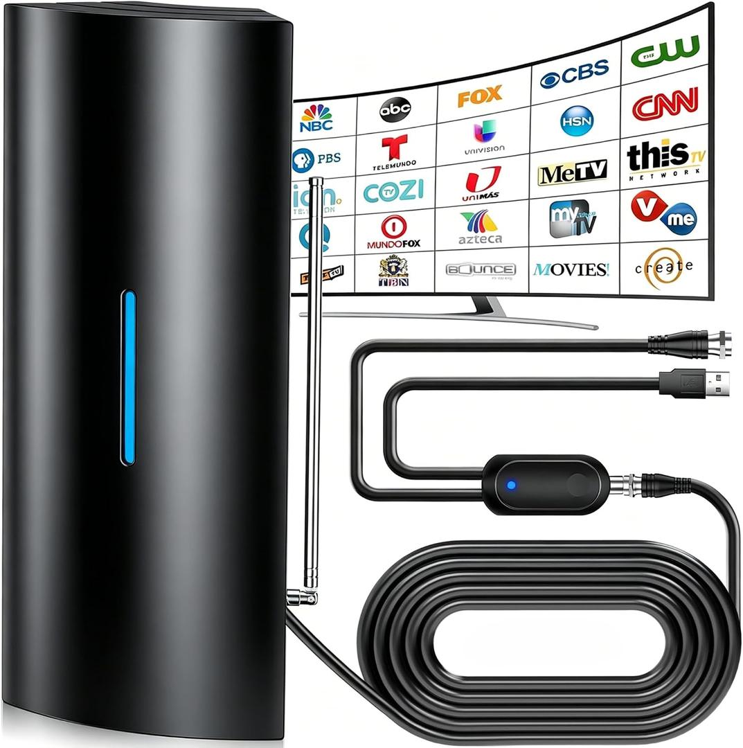 2026 Upgraded TV Antenna, Digital Antenna for Smart TV Indoor/Outdoor with Strongest Booster, HD TV Antenna for Local Channels with Telescopic Antenna Pole, Supports 8K 4K 1080P-40ft Coax Cable