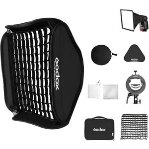 GODOX 24x24inch / 60x60cm Foldable Flash Softbox &Grid with Godox S2 S-Type Speedlite Bracket Bowens Mount and Carrying Case for Camera Speedlight Studio Video Shooting Portraits Product Photography