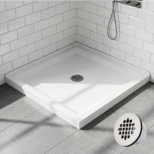 BreezeHug 36" x 36" Shower Base with Double Threshold and Center Drain Acrylic ABS Non Slip Shower Pan Base in White for Bathroom, 3.35 Inch Drain Outlet
