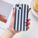 Compatible with iPhone 13/14 CaseCute Aesthetic Striped Soft TPU Shockproof Phone Case for Women Girl-Navy Blue