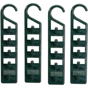Space Saving Closet Hanger Holders Set of 4 Durable Green Plastic Organizers with 5 Vertical Hooks Each Maximize Wardrobe Space for Clothes, Belts, Scarves & Accessories by Miles Kimball