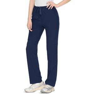 floralhue Womens Scrub Pants Drawstring Soft Stretch, Anti-Wrinkle Women's Scrub Pants with 6 Pockets, Navy Blue,L