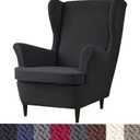 HFCNMY Wingback Chair Slipcover, 2 Piece Stretch Jacquard Wingback Chair Covers Thick Wing Back Chair Covers with Arms Wing Chair Slipcover Wing Back Chair Cover with Elastic Bottom Black
