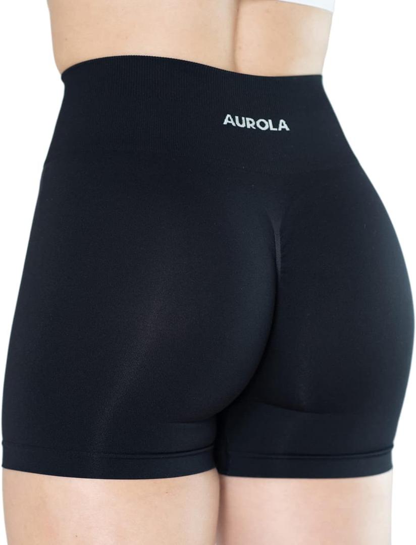 AUROLA Dream Collection Women Workout Shorts High Waist Gym Shorts, Scrunch Butt Seamless Athletic Shorts (Medium, Dark Black)