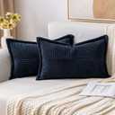 MIULEE Decorative Lumbar Throw Pillow Covers 12x20 Inch Navy Blue 2 Pack