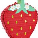 Sparkle and Bash Strawberry Pinata - 16.5 x 13 x 3 in, Pack of 1 for Fruit-Themed Party Decoration & Strawberry Decor - Easy-Fill Design & Party Toy - Floral Accents & Berry Pinata