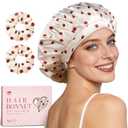 LitBear Silk Satin Bonnet for Sleeping Women, Adjustable Double Layer Hair Bonnet with Scrunchies for Curly Natural Hair, Non Slip Softer Night Sleep Cap Red Dots