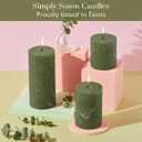 Simply Soson 3x3 inch Dark Moss Green Pillar Candles Set of 3, Rustic Texture, Unscented Green Candles, Dripless Candles, 3 inch Pillar Candles for Wedding Parties Spas Dinner Home Decoration Church