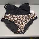 Eomenie Women's Tankini Swimsuit Two Piece Tummy Control Bathing Suit V Neck Ring Linked Swimwear with High Waisted Bottoms (XX-Large, Black and Leopard)