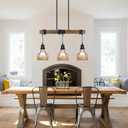 3-Light Dining Room Light Fixture Over Table Chandelier Rustic, Solid Wood Kitchen Island Lighting Fixture Ceiling Linear Dining Ceiling Mount Lamp Modern Metal Lampshade Dining Pendant Light