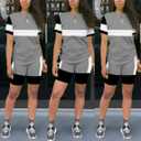 KINIKO Women's 2 Piece Casual Fashion Sports Solid Color Suit short Sleeve top and Pants Set Sweatshirt (Gray, XL)