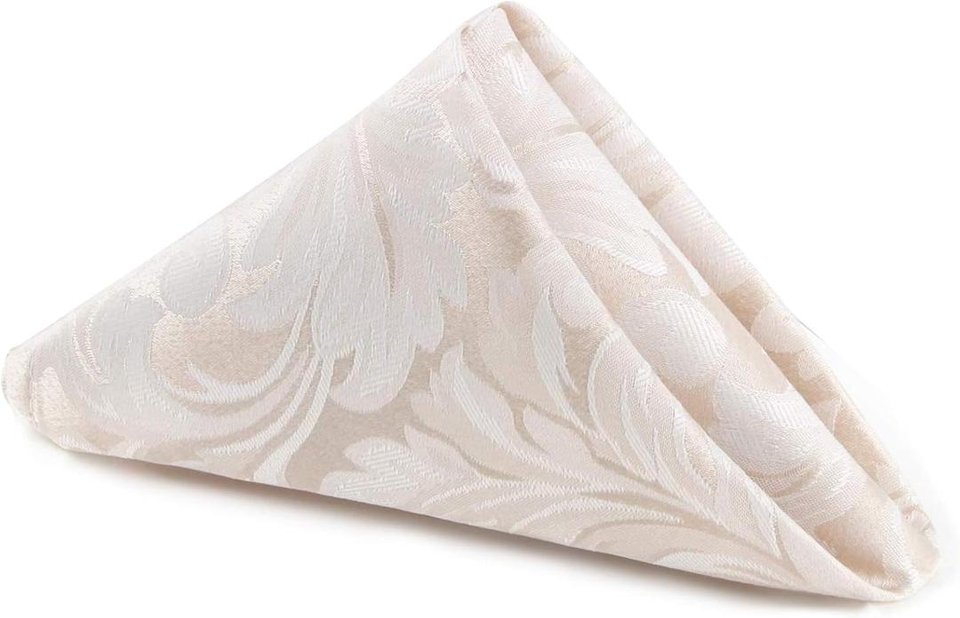 EHouseHome Damask Jacquard Cloth Napkins Waterproof Spillproof Polyester Fabric Napkins Beige, Set of 12, 17 x 17 Inch
