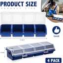 Hushee 4 Pcs Screw Organizer Box with Lid 4 Compartments Tool Bin Divider Plastic Stackable Hardware Organizer Small Part Storage Sorting Screw Box for Garage Workbench Craft Storage (Blue)