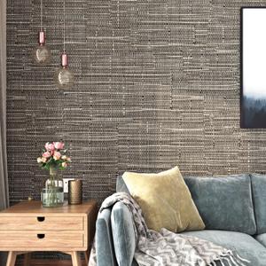 FunStick 24"x200" Thick Brown Grasscloth Peel and Stick Wallpaper Textured Grasscloth Wall Paper for Walls Fabric Contact Paper Waterproof Self Adhesive Renter Friendly Wallpaper for Bedroom Cabinets (Grey Taupe Brown)
