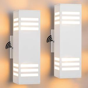 Housen Solutions Dusk to Dawn Outdoor Lighting, IP65 Waterproof Exterior Light Fixtures, 2 Pack Sensor Porch Light Outdoor Wall Sconce for House Garage, Matte White Aluminum