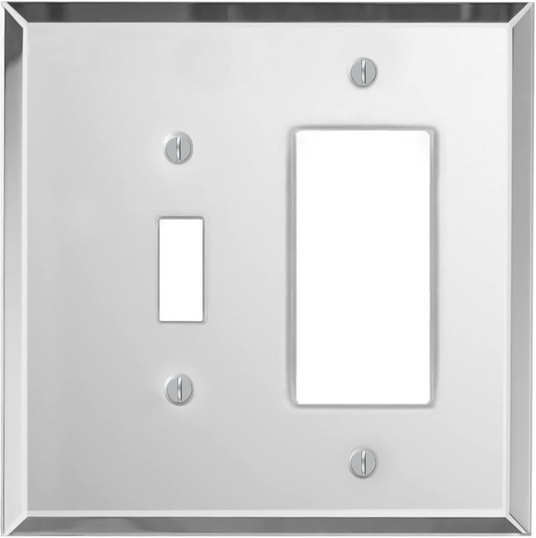 Plain Glass Mirror Outlet Wall Plate | 1 Toggle - GFI Rocker | 5.25" x 5.25" | Professional Quality Glass Mirror Switch Plate Covers For All Configurations