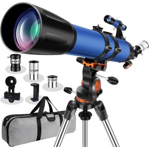 Telescope for Adults High Powered 90mm Aperture 800mm, Refractor Telescopes for Astronomy Beginners with AZ Mount Tripod, Phone Adapter, Carry Bag (80090blue)