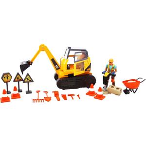 Cat Workforce Excavator Action Set, 23-Piece Kids Construction Toy Playset with 4-Inch Figure, Non-Drying Dirt Compound, Molds, Signs, Tools & Accessories, Ages 3+