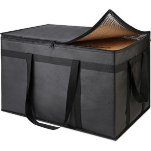 Mosago Insulated Food Delivery Bag - Reusable Thermal Cooler Grocery Bags for Catering & Delivery, Retail Shopping Basket Bag, Large Capacity Bag Keeps Food Hot/Cold for Shopping, Commercial (Black)