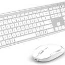 Wireless Keyboard and Mouse Combo, Ultra Slim, Rechargeable, Dual-Mode (Bluetooth + USB), for Windows/Mac OS (White and Silver)