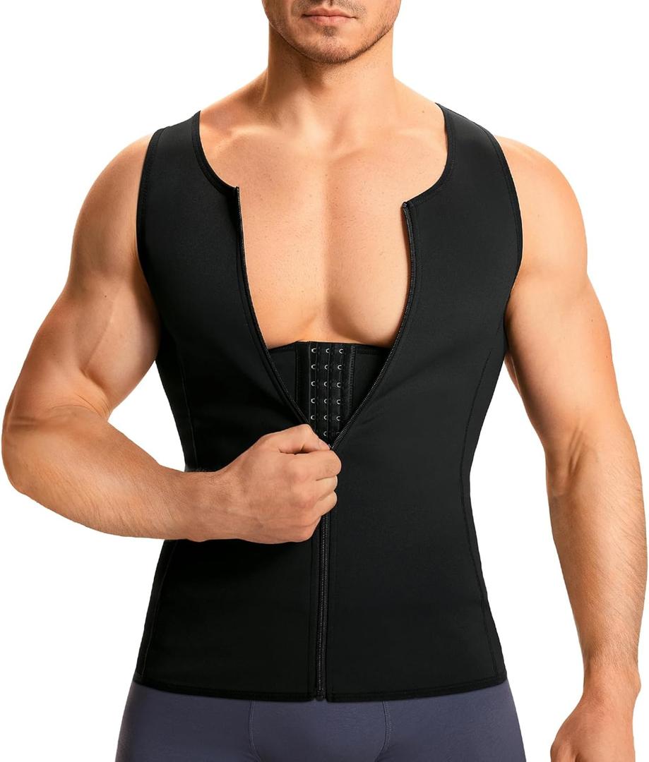 TAILONG Slim Body Shaper Men Compression Underwear Shirt Tight Vest Waist Training Tank Top Girdle (M, Black)