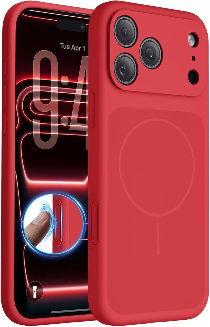 FlyReal Magnetic for iPhone 17 Pro Max Case, Design for iPhones New Back, Compatible with MagSafe, Integrated Silicone Camera Control & Camera Protection Microfiber Lining Case, 6.9", Deep Red