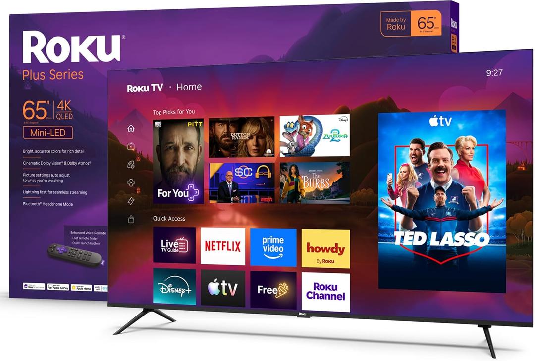 Roku 65-Inch Plus Series Smart TV - 4K QLED Mini-LED TV - RokuTV