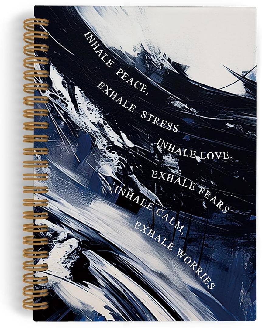 Inhale Exhale Mental Health Spiral Notebook, Coastal Therapy Journal Notebook, Navy Blue Beach Notebooks for School Work, Mental Health Therapy Office Supplies Gifts for Women Men, 5.5x8.3 Inch