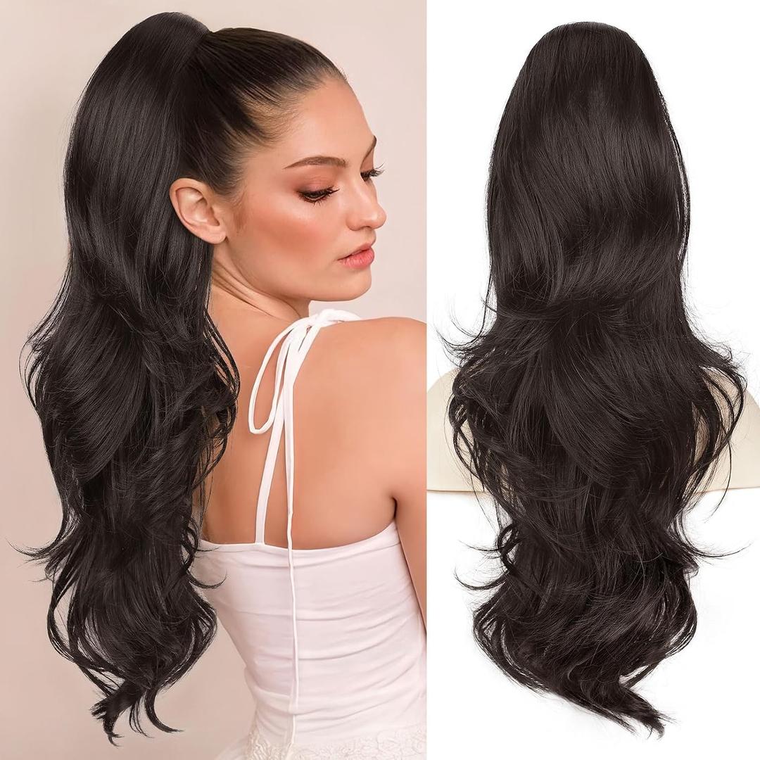 BOGSEA Ponytail Extension 26 Inch Drawstring Ponytail Extension for Women Long Wavy Hair Pieces for Daily Use(6#)