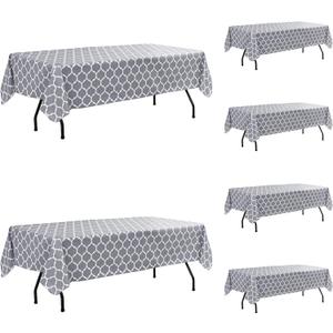Vinyl Tablecloth with Flannel Backing-6 Pack Moroccan Grey 60x84 Inch Waterproof Rectangular Plastic Table Cloths-Wipeable Heavy Duty Oilcloth for Outdoor Picnic Party Camping Dining (60'' x 84'', Moroccan Grey)