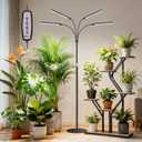 Kullsinss Grow Lights for Indoor Plants with Stand, 4-Heads Full Specturm Plant Grow Light with 4/8/12/16H Timer, 3 Color Modes, 360 Flexible Gooseneck, 24-68.7in Hight Adjustable Grow Lamp, Black