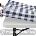 Smiry Rectangle Picnic Table Cloth, Elastic Waterproof Fitted Vinyl Tablecloths, Flannel Backed Buffalo Plaid Table Covers for Dining, Camping, Outdoor (White and Navy, 36" x 60")