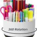 Marbrasse Desk Organizer, 360-Degree Rotating Pen Holder, Desk Organizers and Accessories with 5 Compartments Pencil Holder, Art Supply Storage Box Caddy for Office, Home (White+Black)