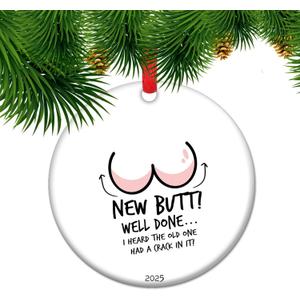 Butt Lift Gift for Get Well Soon from Gluteoplasty,New Butt Well Done Ornament 2025 Funny Humorous Cheeky Present Ceramic Keepsake Lighthearted Holiday Decor (C05)