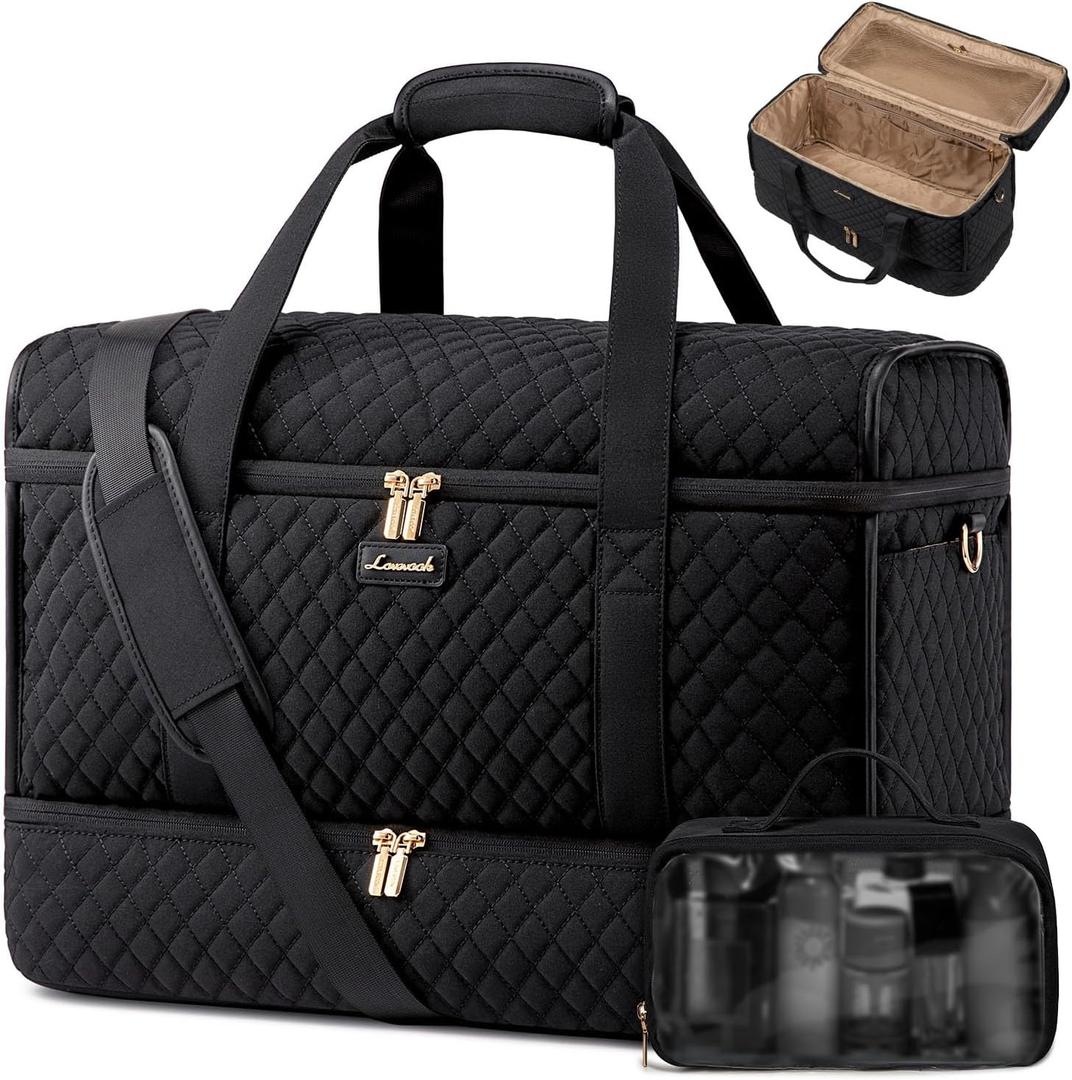 LOVEVOOK Large Travel Duffle Bag, Weekender Bags for Women With Shoe Compartment, Overnight Hospital Bag For Women Labor Delivery, Carry on Bag Personal Item Travel Bag, Yoga Gym Duffel Bag (Black)