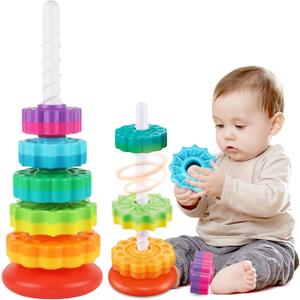 Baby Spinning Stacking Toys for Toddlers 1-3, Spinner Ring Stacker, Montessori Toys for Babies 6-12-18 Months, Autism Sensory Learning Toy, 1 2 3 Year Old Girl or Boy Christmas Birthday Gifts