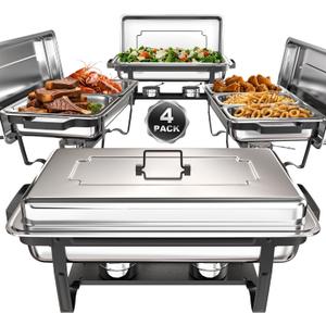 SIFER Chafing Dishes for Buffet 9Qt 4 Pack with Multi-Size Food Pans-Screwless Installation Chafing Dish Buffet Set,Foldable Handles Stacking Design,Stainless Steel for Events,Black