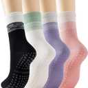 GUUNIEE Pilates & Yoga Socks for Women with Non-Slip Grip for Barre, Ballet,Hospital & Barefoot Workout 2/4 Pairs Breathable (Size 6-10, Black+White+Light Purple+Pink)