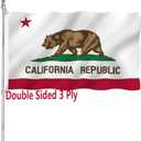 California Republic State Flag Double Sided 3x5 Outdoor Heavy Duty 3 Ply Cali Bear Flags with Durable Canvas Header and 2 Brass Grommets Vivid Colors CA Flags