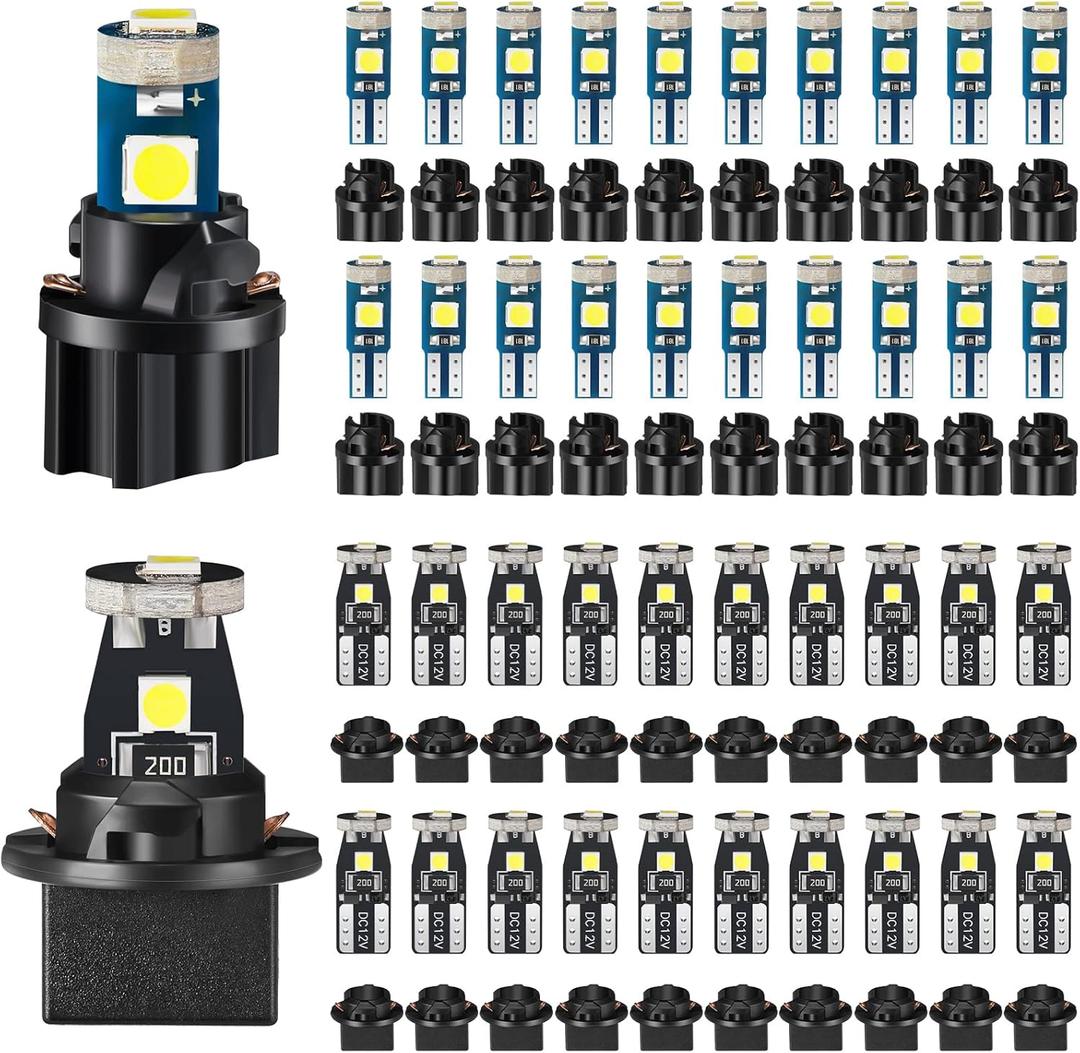 40 Pieces T5 T10 LED Bulbs Dash Lights with Twist Socket Instrument Dashboard LED Bulbs for Interior Car Lights Dashboard Instrument Panel Gauge Cluster Indicator Map Dome (White)