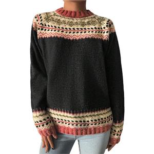 MakeMeChic Women's Long Sleeve Grandma Sweater Crew Neck Vintage Knit Cozy Pullover Tops, Medium