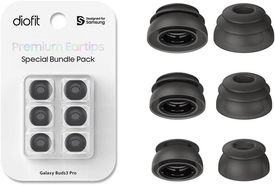 Premium Multi-Flange Eartips for Galaxy Buds3 Pro (Black, Mixed(SML))  Always Fits, Never Slips
