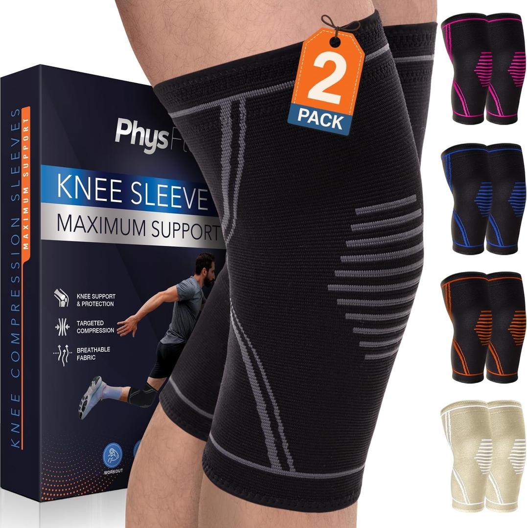 Knee Brace for Pain Relief - 2 Pack Knee Sleeves for Men and Women - Support for Weightlifting, Gym, Workout, Volleyball - Meniscus Tear, ACL, Arthritis, XL