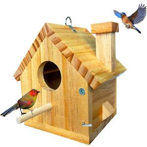 Bird Houses for Outside Clearance, Bird House Natural Wood Birdhouse with Pole, Hanging Blue Bird Houses for Outdoors Garden Country, Finch Cardinals Swallow Wren Bluebird House