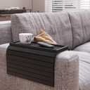 Sofa Arm Tray,Bamboo Folding Couch Arm Tray,Sofa Armrest Trays with Anti-Slip Pad for Drinks,Snacks,Phone,Remote ControlBlack
