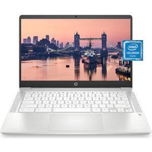 HP Chromebook 14 Laptop, Intel Celeron N4000 Processor, 4 GB RAM, 32 GB eMMC, 14 HD Display, Chrome, Lightweight Computer with Webcam and Dual Mics, Home, School, Music, Movies (14a-na0021nr, 2021)